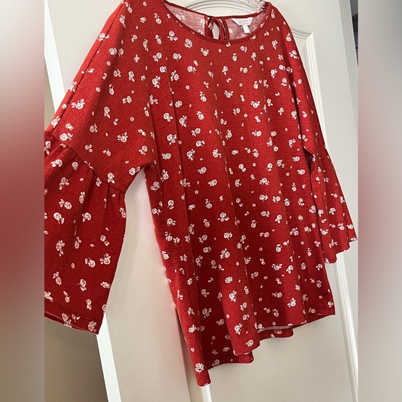 Lauren Conrad Dark Orange Floral Women's Blouse with Statement Sleeves Size L - Picture 6 of 15